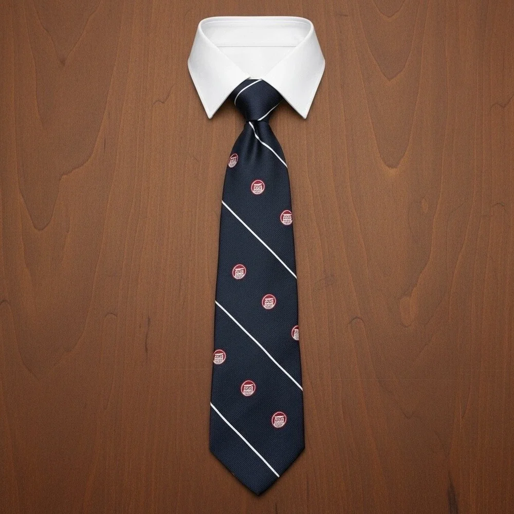 Vintage Kings Choice Mens Navy Blue Striped Owl Crest Silk Blend Tie